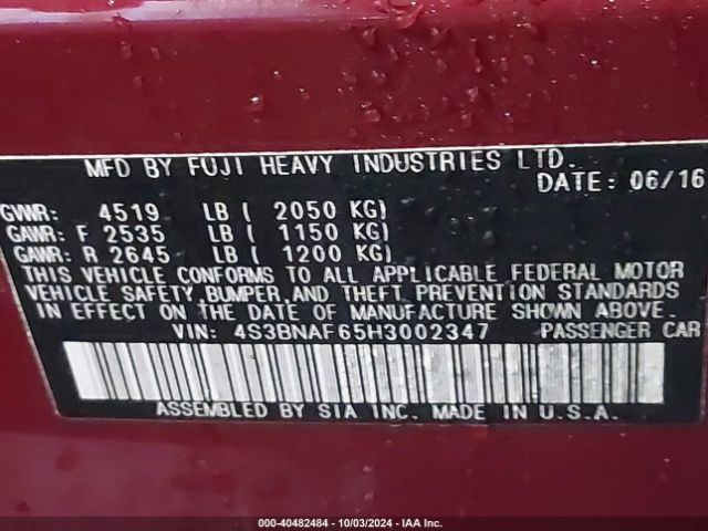 4S3BNAF65H3002347 Subaru Legacy 2.5i Premium