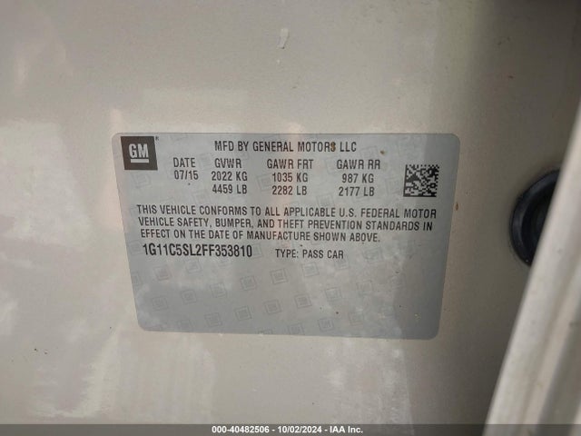 Chevrolet MALIBU 1LT 2015 1G11C5SL2FF353810 Image 9