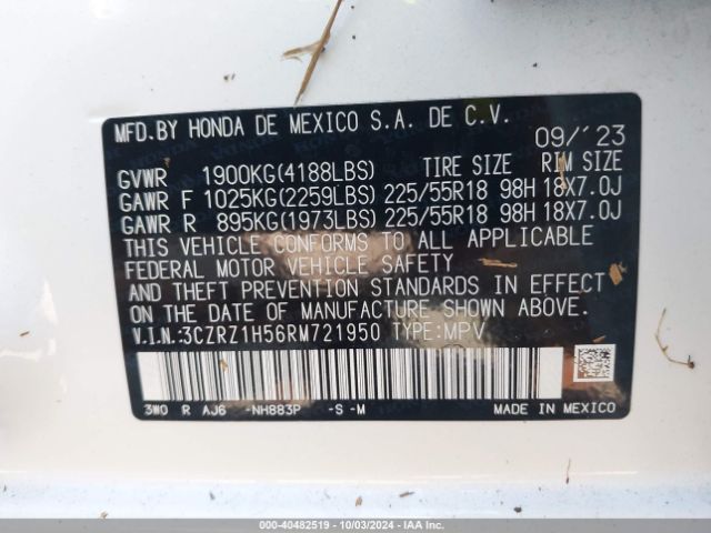 3CZRZ1H56RM721950 Honda Hr-v 2wd Sport/2wd Sport W/o Bsi