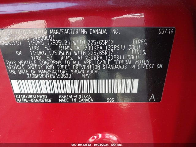 Toyota RAV4 LE 2014 2T3BFREV7EW159620 Image 9