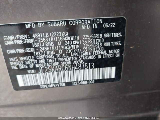 JF2SKARC6NH487513 Subaru Forester Touring