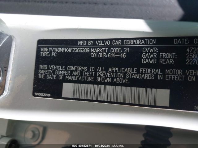 YV140MFK4F2366309 Volvo S60 T5 Premier