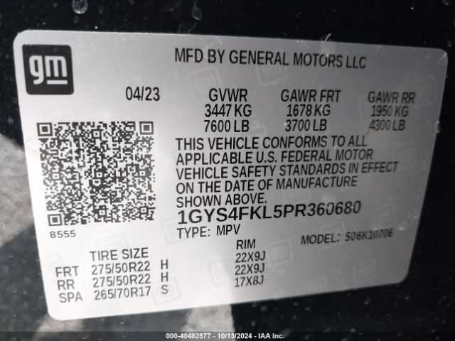 1GYS4FKL5PR360680 Cadillac Escalade 4wd Sport