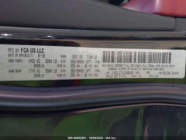 1C4SDJCTXJC496949 Dodge Durango R/t Awd