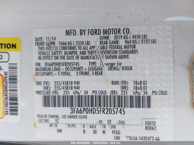 3FA6P0HD5FR205745 Ford FUSION SE