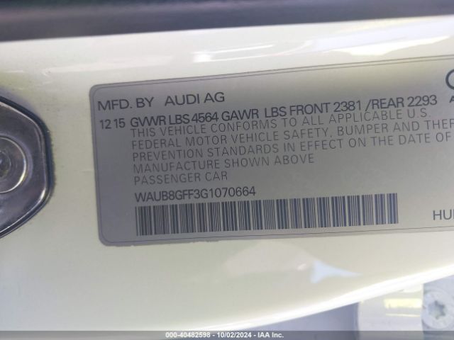 WAUB8GFF3G1070664 Audi A3 2.0t Premium