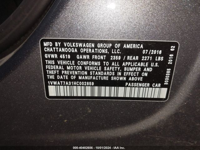 1VWAT7A31HC002859 Volkswagen Passat 1.8t S