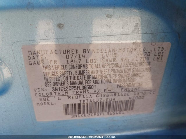 Nissan Versa Note S (sr)/s Plus/sl/sr/sv 2015 3N1CE2CP5FL365601 Image 9