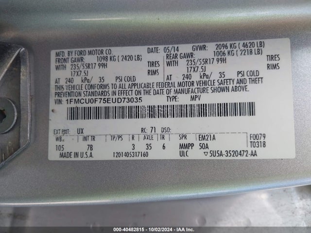 Ford ESCAPE S 2014 1FMCU0F75EUD73035 Image 9