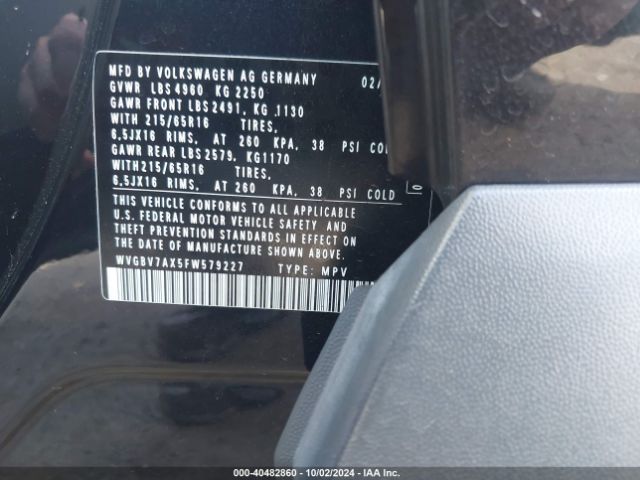 WVGBV7AX5FW579227 Volkswagen TIGUAN S