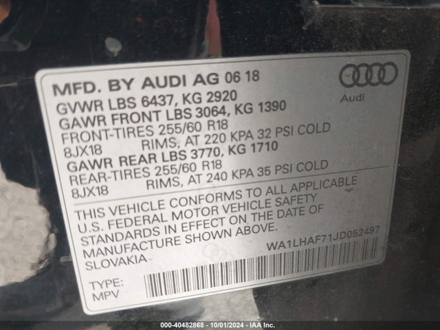 WA1LHAF71JD052497 Audi Q7 2.0t Premium
