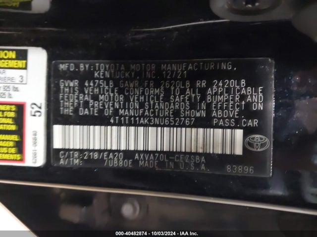 Toyota CAMRY SE 2022 4T1T11AK3NU652767 Image 9