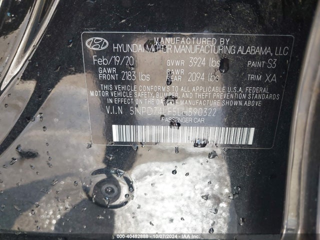 Hyundai ELANTRA SE 2020 5NPD74LF5LH590322 Image 9