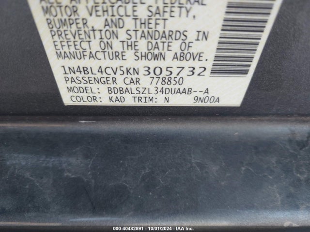 Nissan Altima 2.5 Sr 2019 1N4BL4CV5KN305732 Image 9
