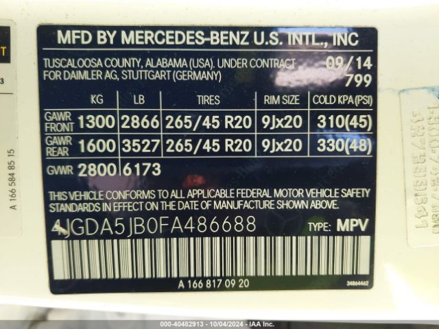 4JGDA5JB0FA486688 Mercedes-Benz ML 350