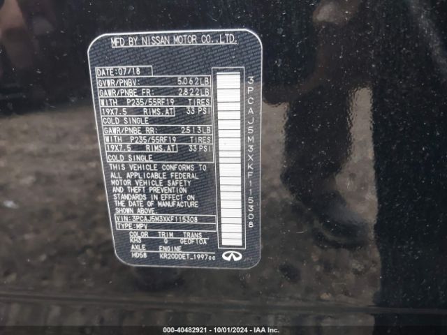 3PCAJ5M3XKF115308 Infiniti Qx50 Pure