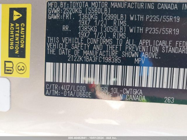 2T2ZK1BA3FC198385 Lexus RX 350
