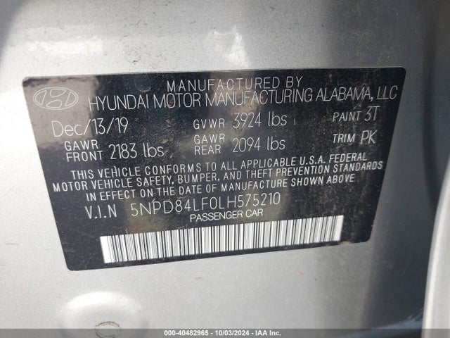 Hyundai ELANTRA SEL 2020 5NPD84LF0LH575210 Image 9