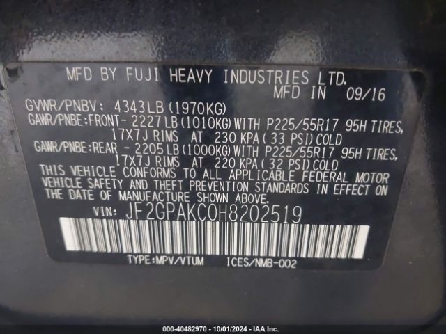 JF2GPAKC0H8202519 Subaru Crosstrek 2.0i Limited