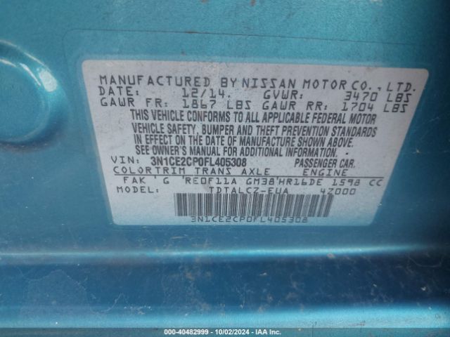 3N1CE2CP0FL405308 Nissan Versa Note S Plus
