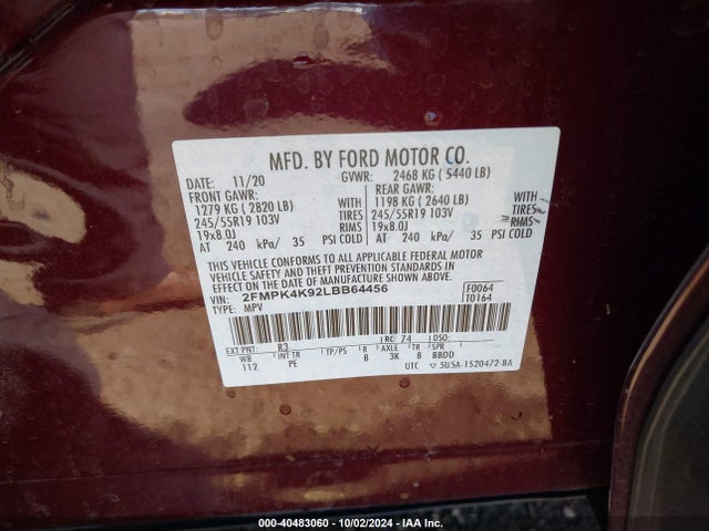 Ford Edge Titanium 2020 2FMPK4K92LBB64456 Image 9