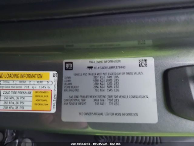1GYS3GKL8MR379843 Cadillac Escalade 2wd Sport Platinum