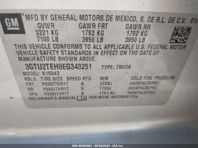 3GTU2TEH8EG343251 GMC SIERRA 1500