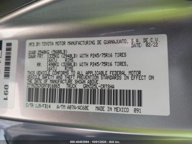 3TYRZ5CN3NT016865 Toyota Tacoma Sr V6