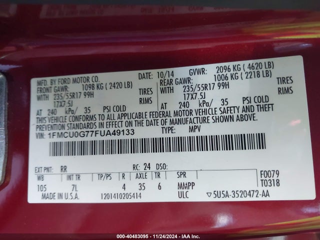 Ford ESCAPE SE 2015 1FMCU0G77FUA49133 Image 9