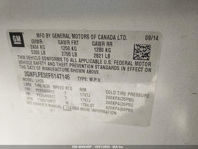 Chevrolet EQUINOX 1LT 2015 2GNFLFE36F6147146 Image 9