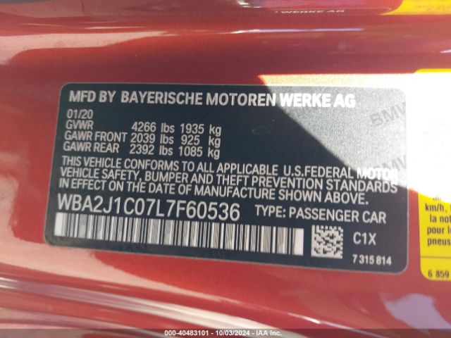 2020 BMW 2 SERIES WBA2J1C07L7F60536 Photo 8