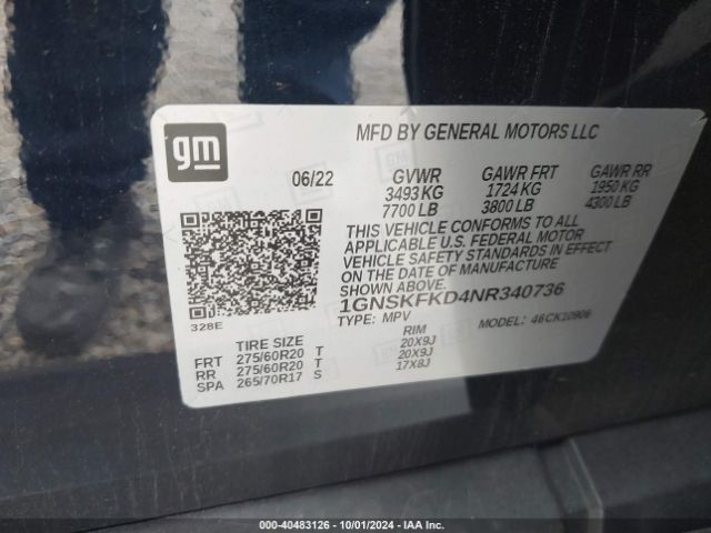 1GNSKFKD4NR340736 Chevrolet Suburban 4wd Premier