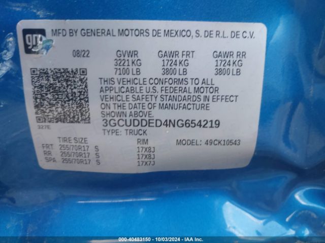 3GCUDDED4NG654219 Chevrolet Silverado 1500 4wd  Standard Bed Lt