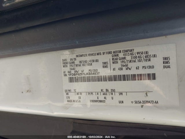 Ford Transit-350 Cargo Van 2020 1FDBF6Z81LKB54837 Image 9