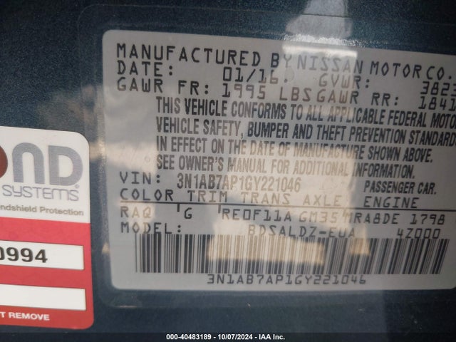 Nissan SENTRA SV 2016 3N1AB7AP1GY221046 Image 9