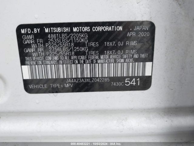 JA4AZ3A3XLZ042285 Mitsubishi Outlander Se 2.4