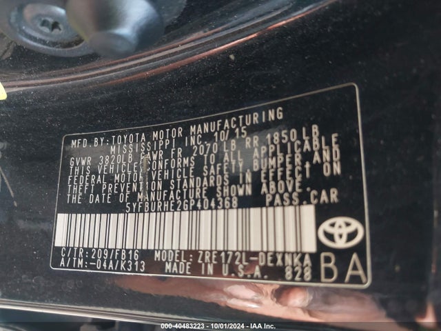 Toyota COROLLA LE 2016 5YFBURHE2GP404368 Image 9