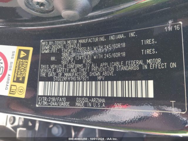 5TDZZRFH1HS187921 Toyota Highlander Le Plus
