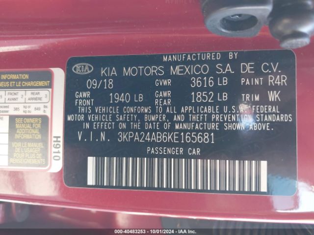 3KPA24AB6KE165681 KIA RIO S
