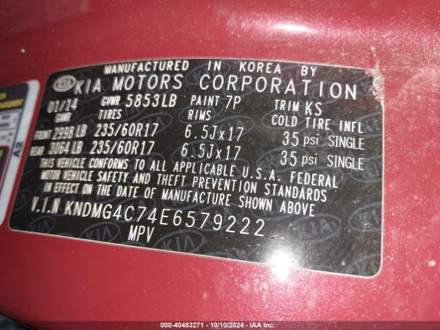 KNDMG4C74E6579222 KIA SEDONA LX