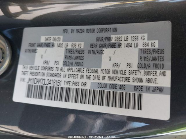 JM1NDAM70L0418151 Mazda Mx-5 Miata Rf Grand Touring