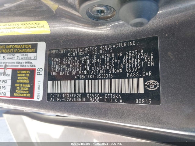 4T1BK1FKXEU538315 Toyota Camry Se V6