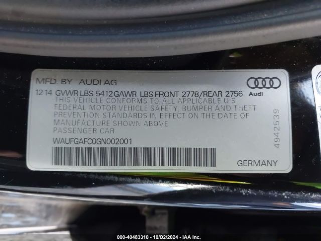WAUFGAFC0GN002001 Audi A6 3.0t Premium Plus