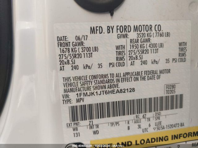 1FMJK1JT6HEA82128 Ford Expedition El Xlt