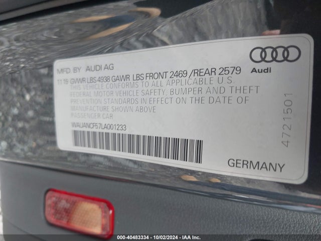 WAUANCF57LA001233 Audi A5 Sportback Premium 45 Tfsi Quattro S Tronic