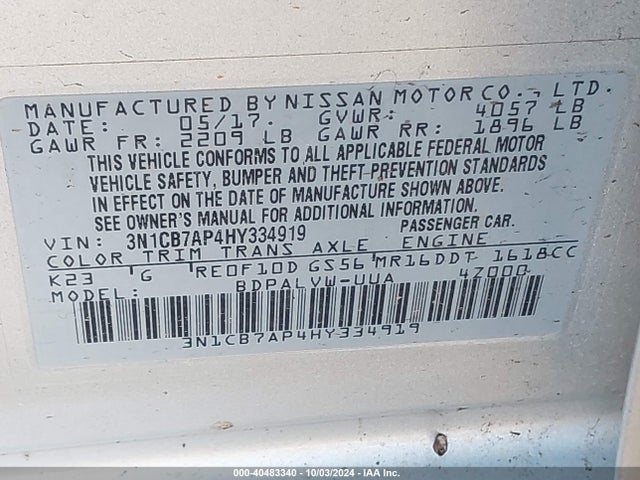Nissan Sentra Nismo 2017 3N1CB7AP4HY334919 Image 9