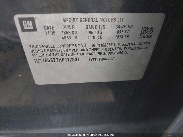 Chevrolet MALIBU 1LT 2017 1G1ZE5ST7HF172847 Image 9