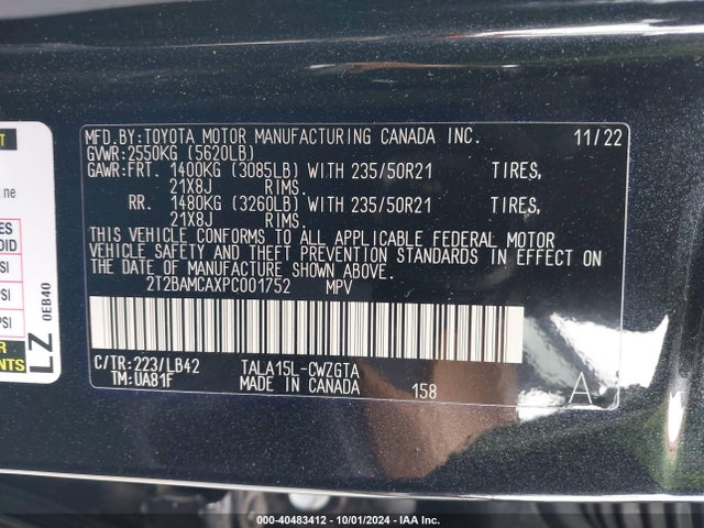 2T2BAMCAXPC001752 Lexus Rx 350 Premium Plus