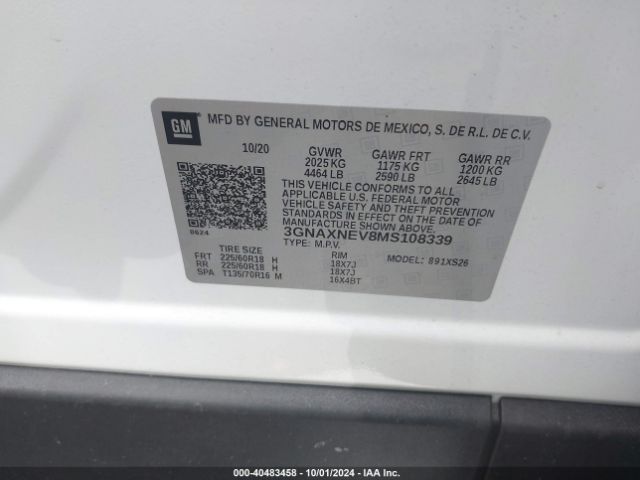 3GNAXNEV8MS108339 Chevrolet Equinox Fwd Premier