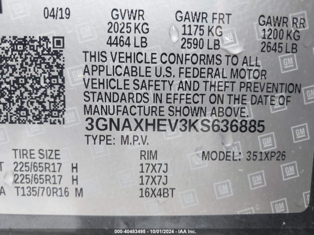 Chevrolet EQUINOX LS 2019 3GNAXHEV3KS636885 Image 9